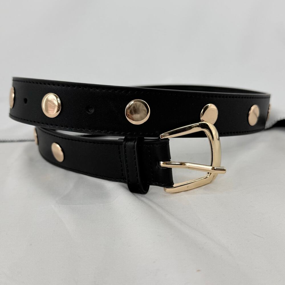 LOFT Black Suede Leather Belt | Gold Tone Slide Buckle | M/L